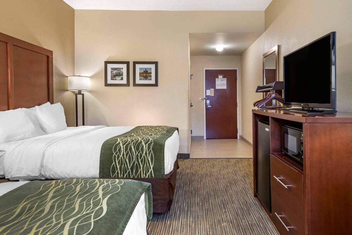 Desk, blackout drapes, soundproofing, iron/ironing board