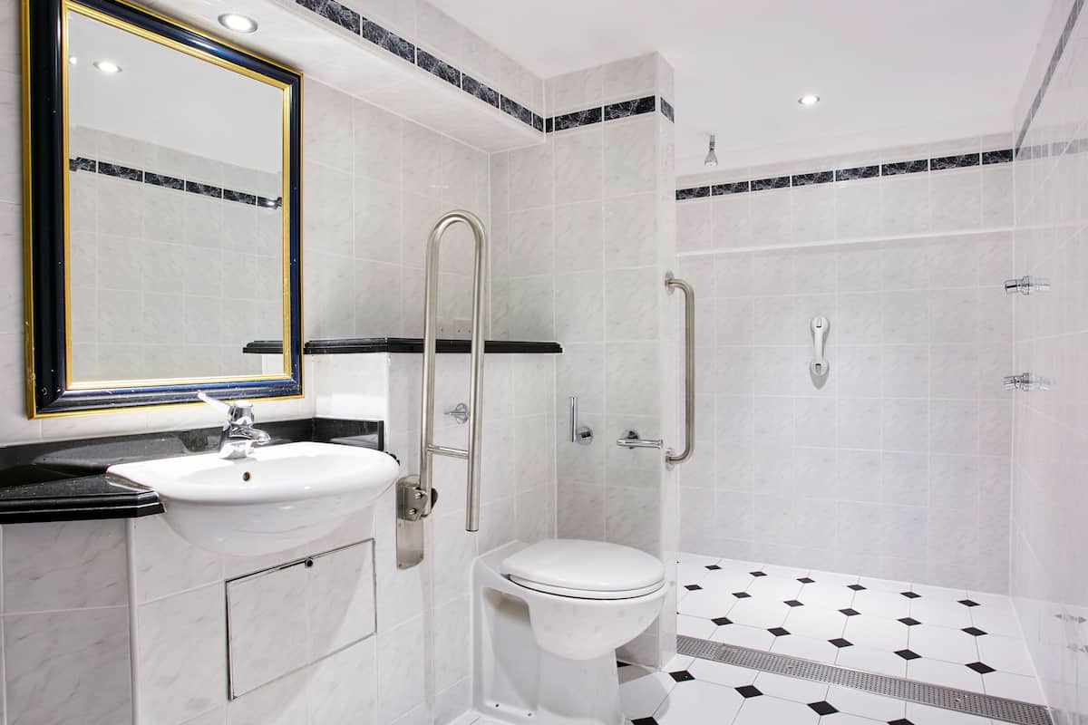 combined shower/bathtub, eco-friendly toiletries, hair dryer, towels