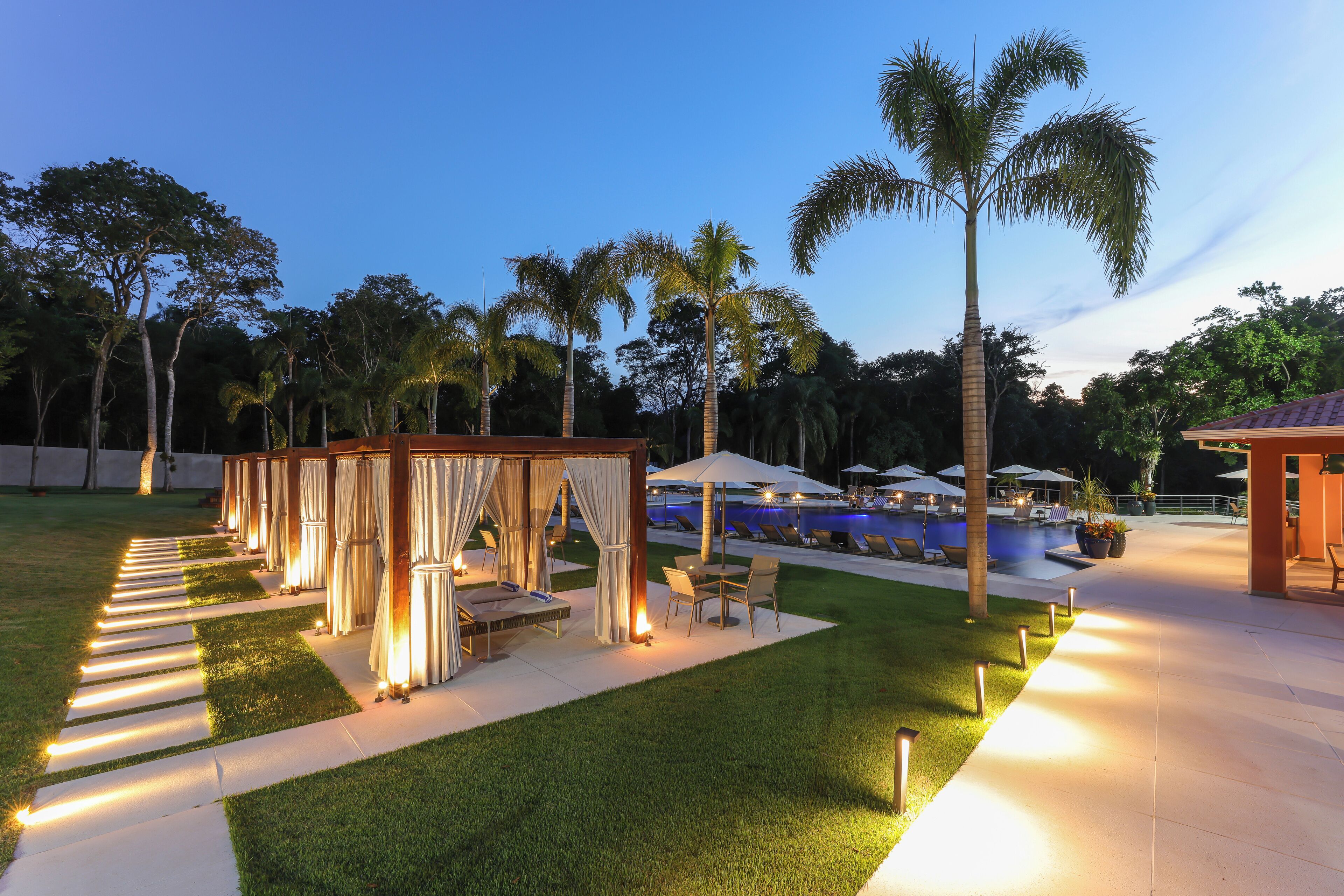 Outdoor pool, pool umbrellas, pool loungers