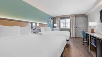 Standard Room, 2 Queen Beds, Non Smoking | In-room safe, desk, laptop workspace, blackout drapes