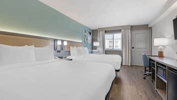 Standard Room, 2 Queen Beds, Non Smoking | In-room safe, desk, laptop workspace, blackout drapes