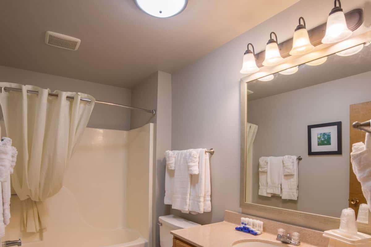 Bathroom | Combined shower/bathtub, free toiletries, hair dryer, towels