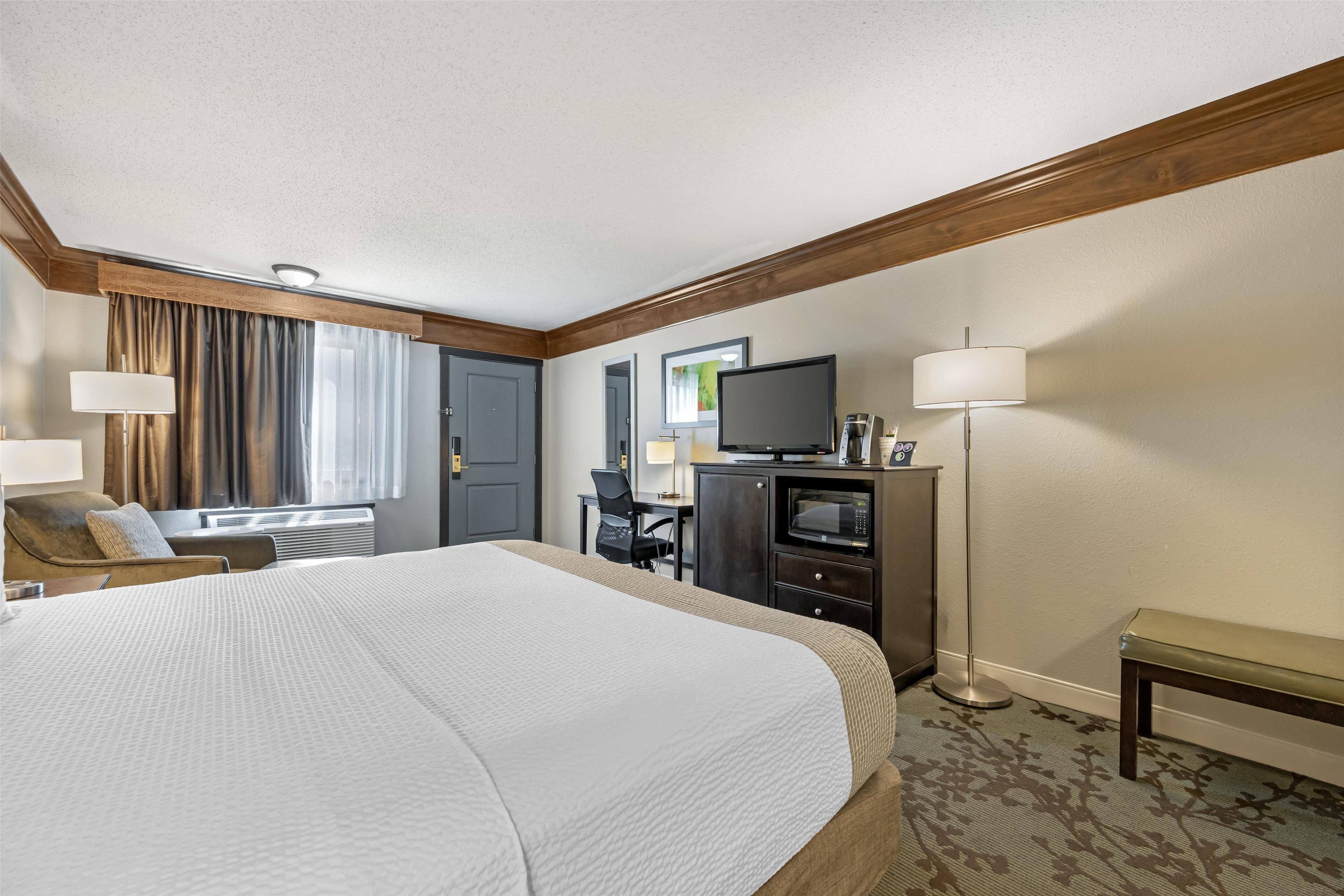 standard room, 1 king bed, non smoking, refrigerator & microwave | 1 bedroom, iron/ironing board, free cots/infant beds, free rollaway beds