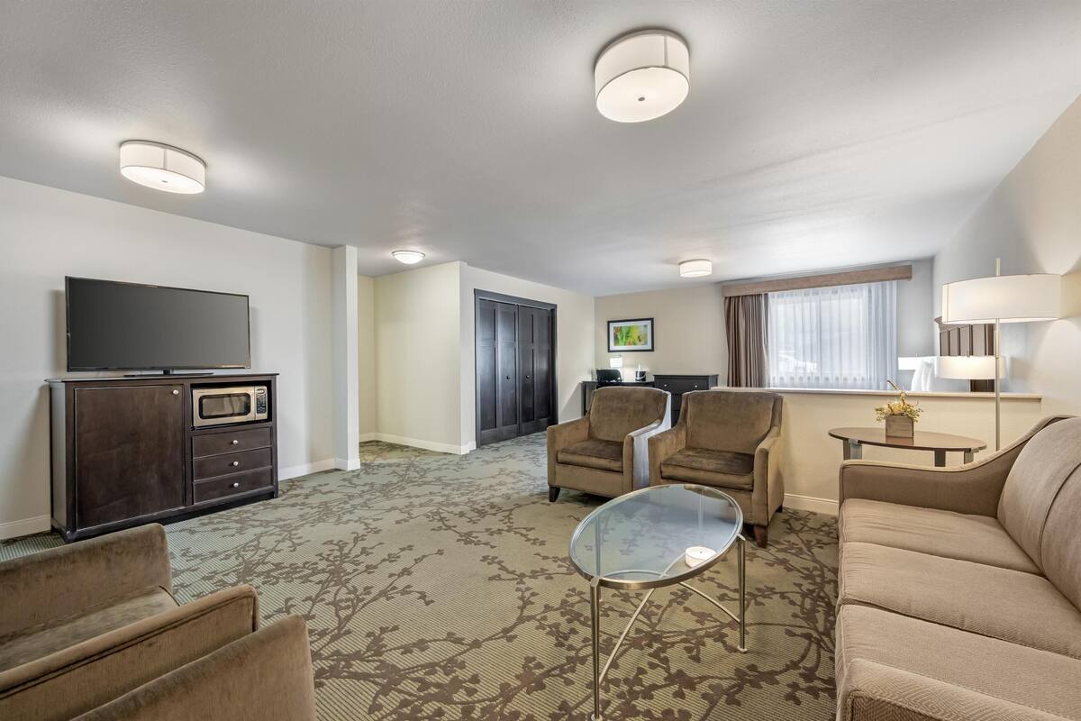 junior suite, 1 king bed, non smoking, refrigerator & microwave | 1 bedroom, iron/ironing board, free cots/infant beds, free rollaway beds