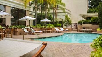 Outdoor pool, open 9:00 AM to 8:00 PM, sun loungers