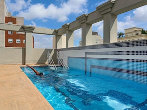 Outdoor pool, sun loungers