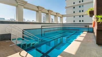 Outdoor pool, sun loungers