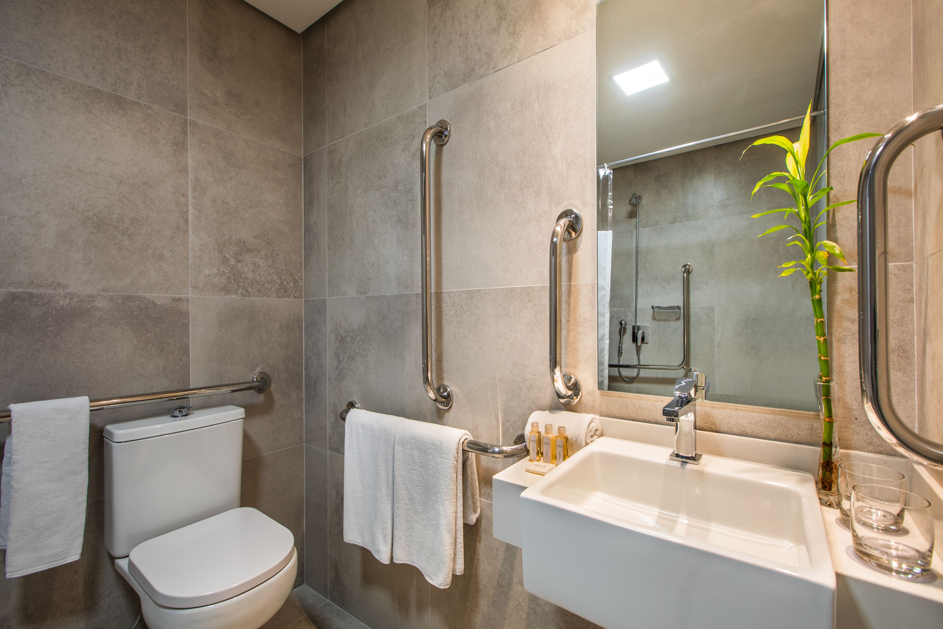 A bathroom with a toilet, a sink, and a mirror.