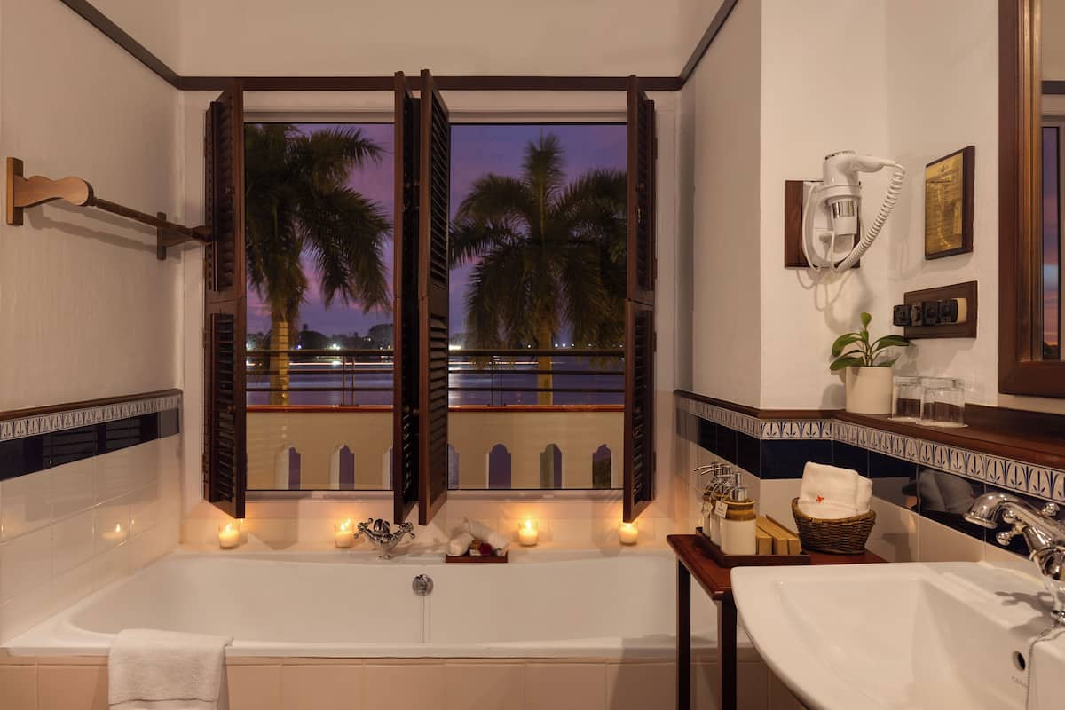 free toiletries, hair dryer, bathrobes, towels