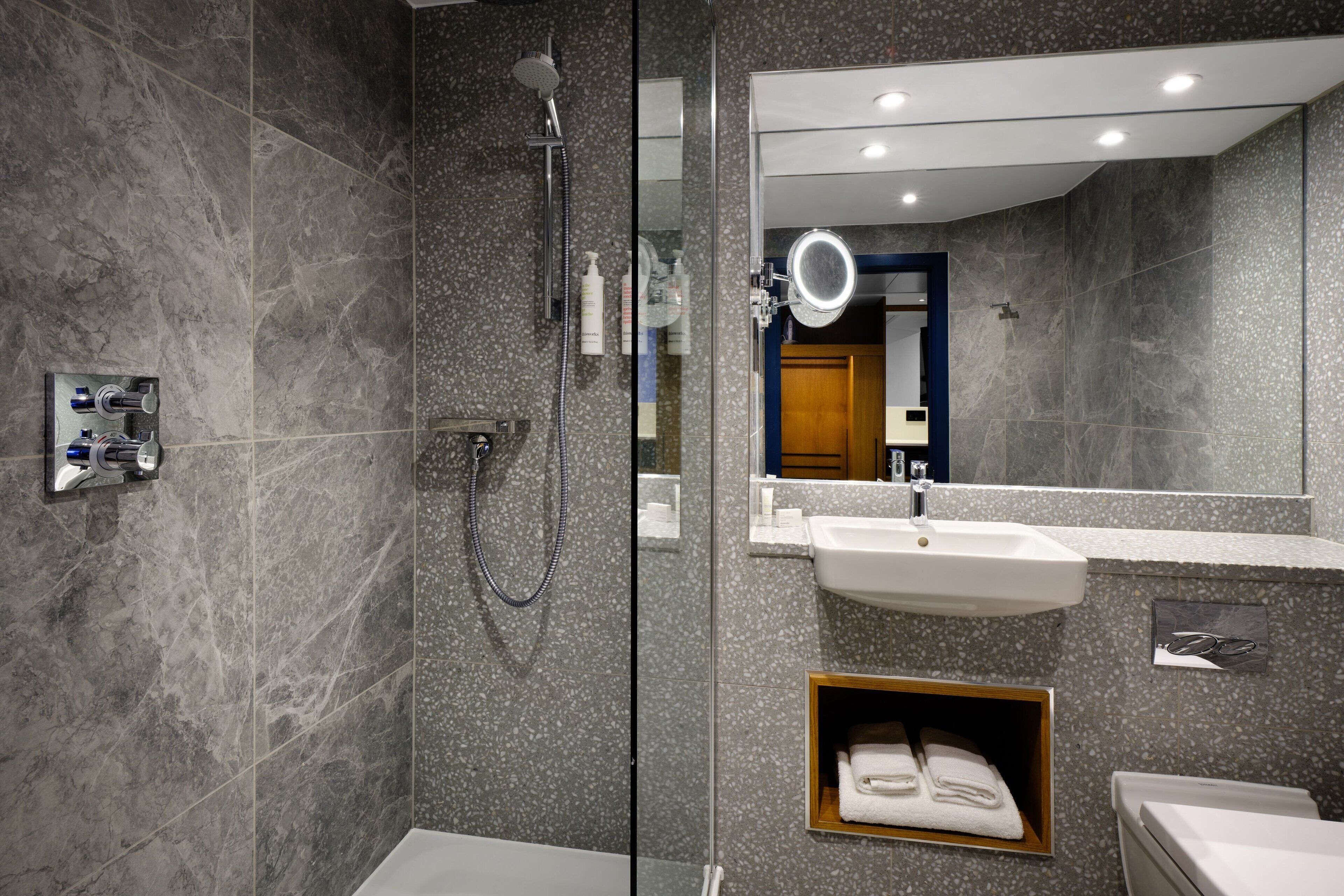 free toiletries, hair dryer, towels