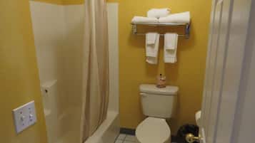 Bathtub, free toiletries, hair dryer, towels