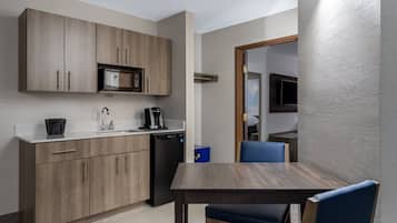 Mini-fridge, microwave, coffee/tea maker