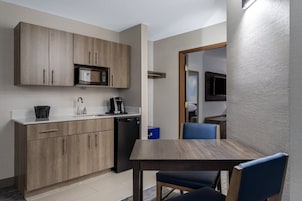 Mini-fridge, microwave, coffee/tea maker