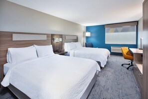 A hotel room with two beds, a desk, a chair, and a large window. - Holiday Inn Express & Suites Wauseon by IHG (Wauseon)