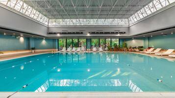 Indoor pool, open 7:00 AM to 9:30 PM, lifeguards on site