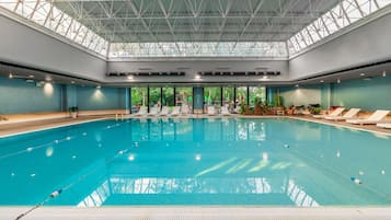 Indoor pool, open 7:00 AM to 9:30 PM, lifeguards on site