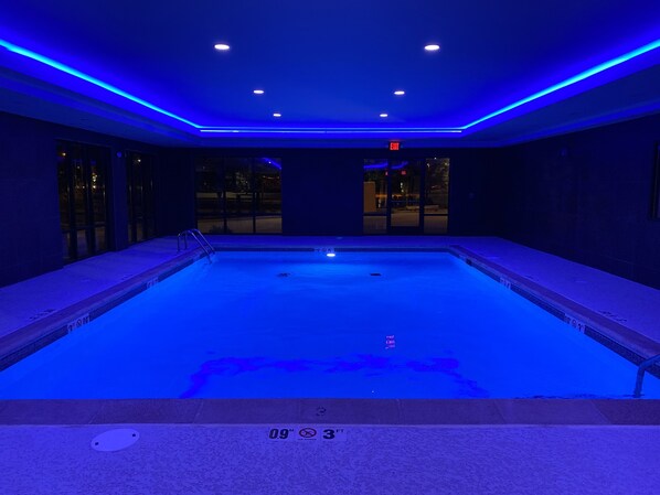 Indoor pool, open 8:00 AM to 10:00 PM, sun loungers