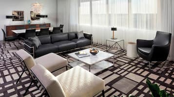 46-inch flat-screen TV with cable channels, TV, iPod dock