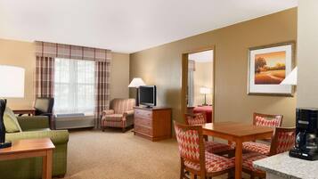 1 bedroom, desk, blackout drapes, iron/ironing board