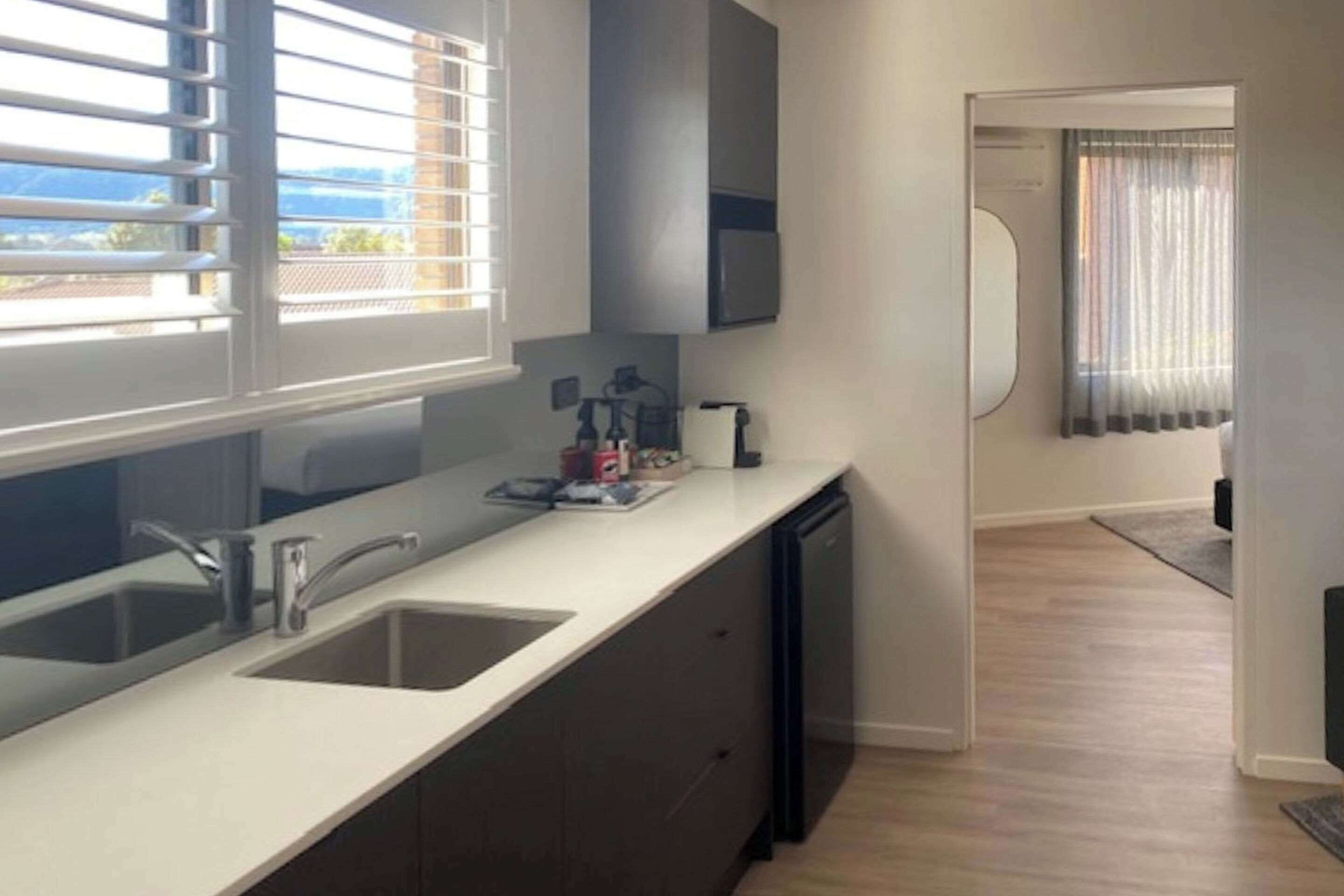 family studio (2 rooms) | desk, laptop workspace, blackout curtains, soundproofing