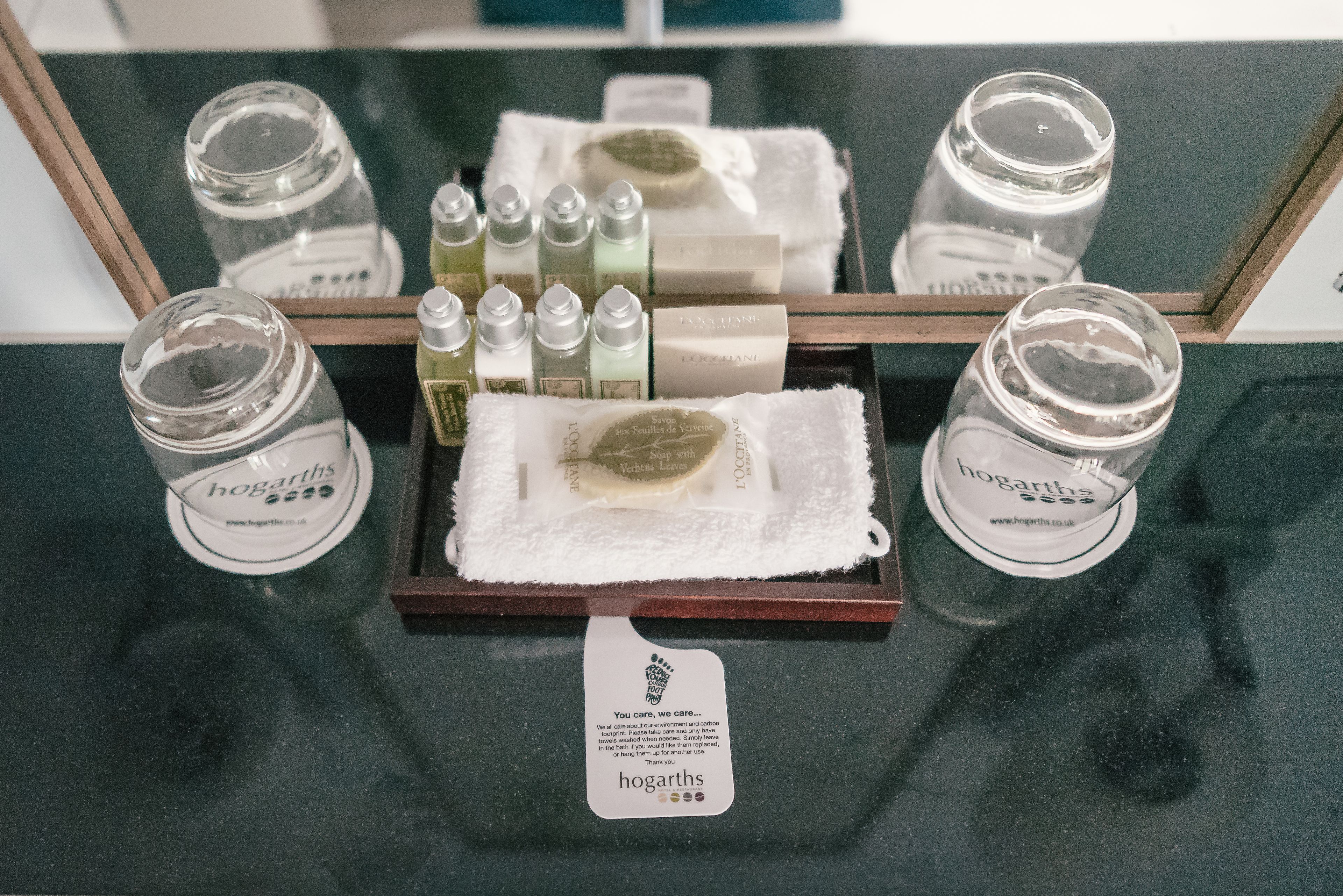 free toiletries, hair dryer, heated floors, towels