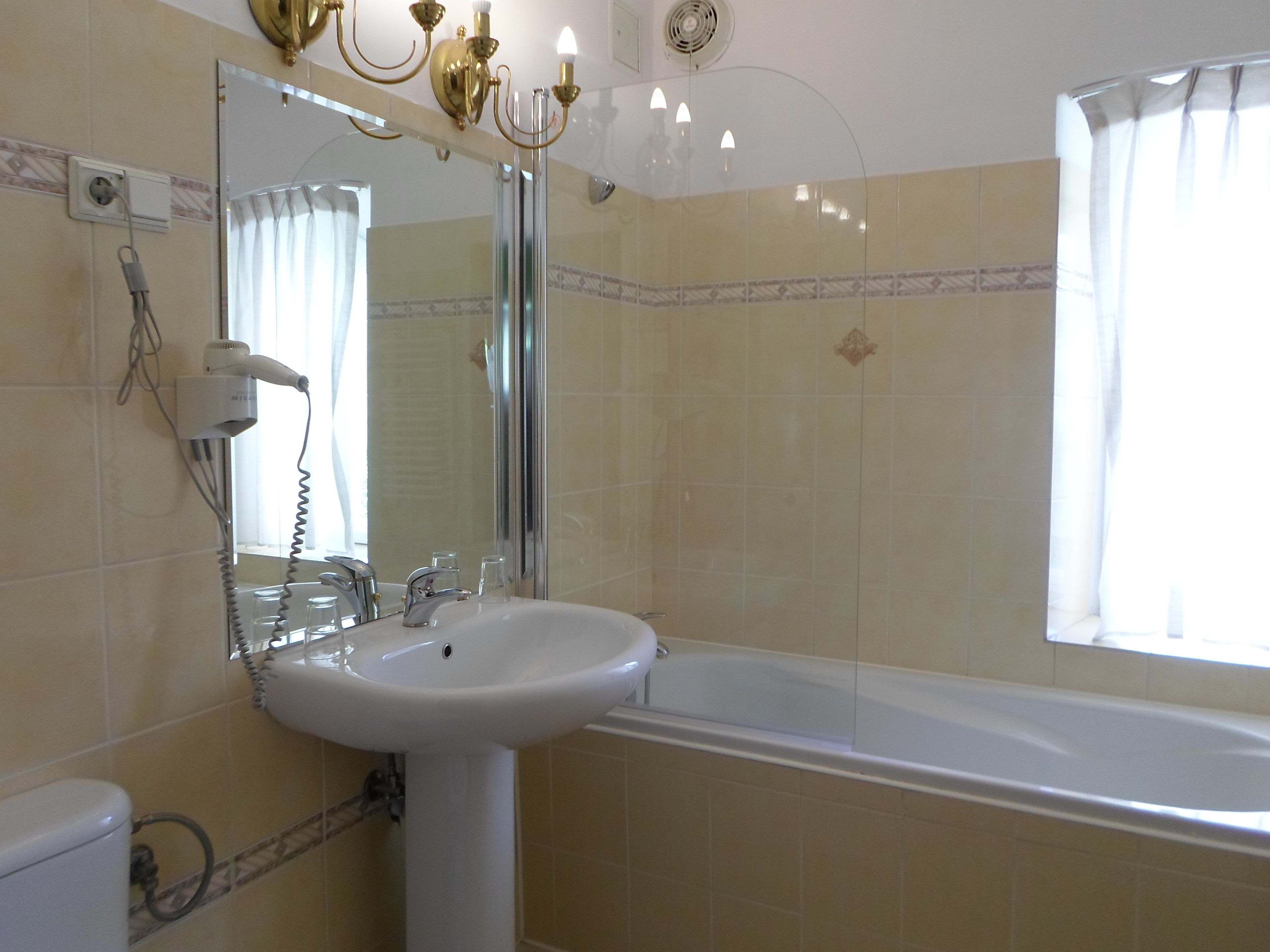 free toiletries, hair dryer, towels