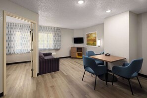 Suite, 1 Queen Bed, Non Smoking | Pillowtop beds, desk, iron/ironing board, free cribs/infant beds