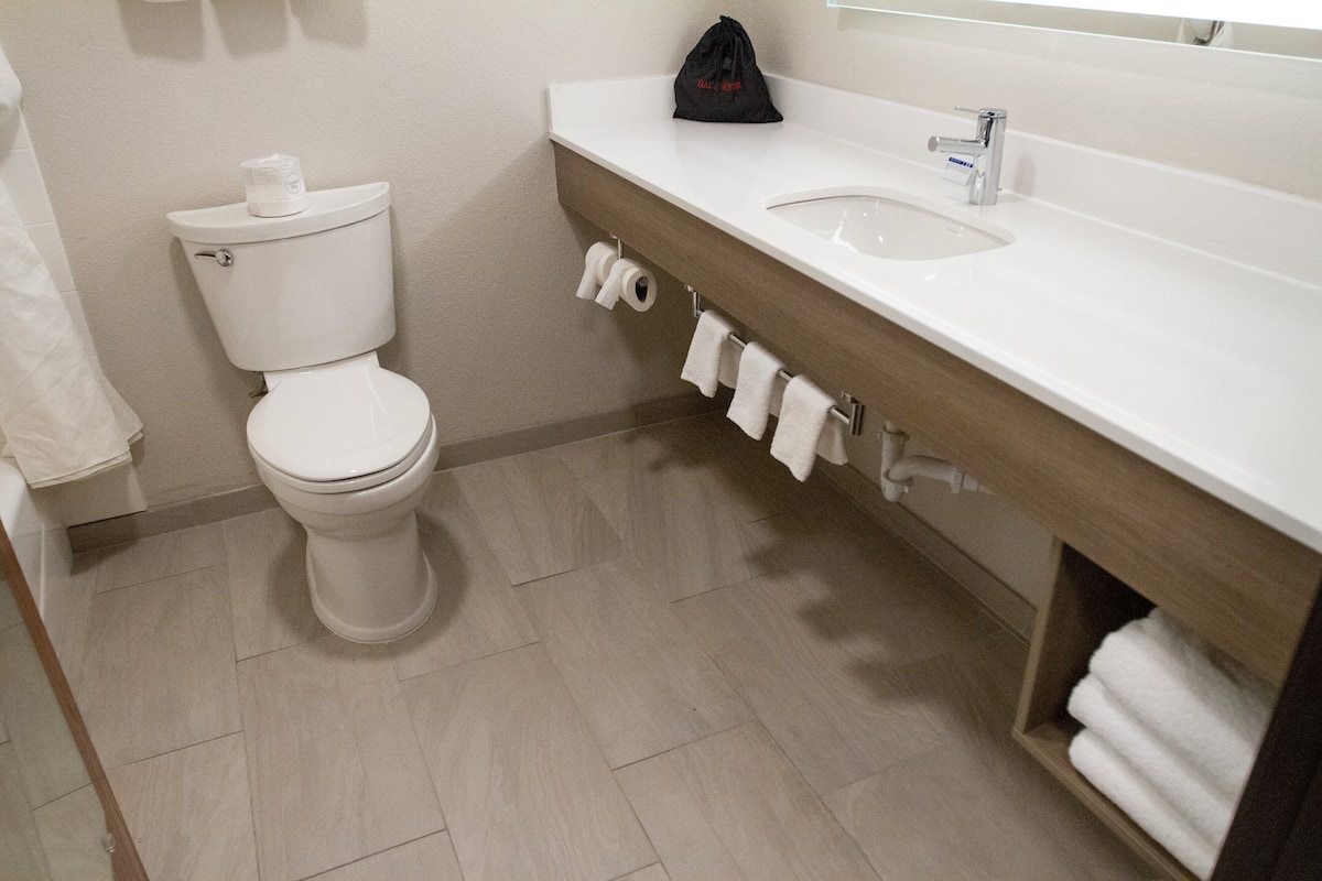 Bañera con ducha, artículos de tocador gratuitos, secador de pelo
