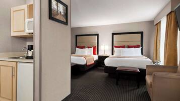 Double Room, 2 Queen Beds | Desk, iron/ironing board, free cribs/infant beds, rollaway beds