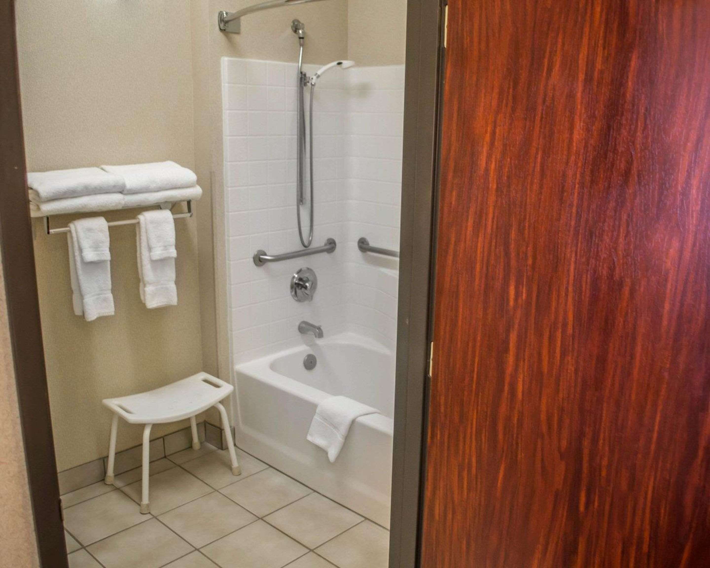 suite, 1 king bed, accessible, non smoking | bathroom | free toiletries, hair dryer, towels