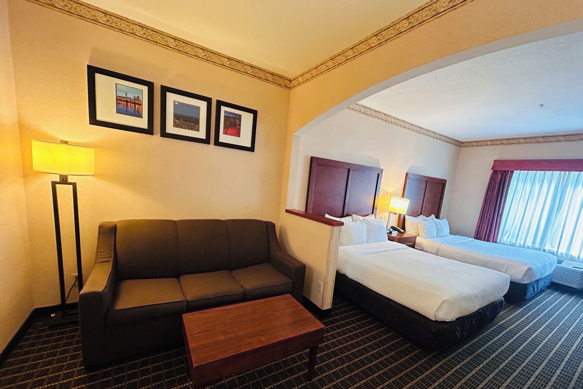 Room, 2 Queen Beds, Non Smoking | 1 bedroom, premium bedding, desk, iron/ironing board