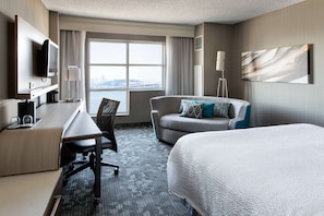 Hypo-allergenic bedding, pillowtop beds, desk, laptop workspace