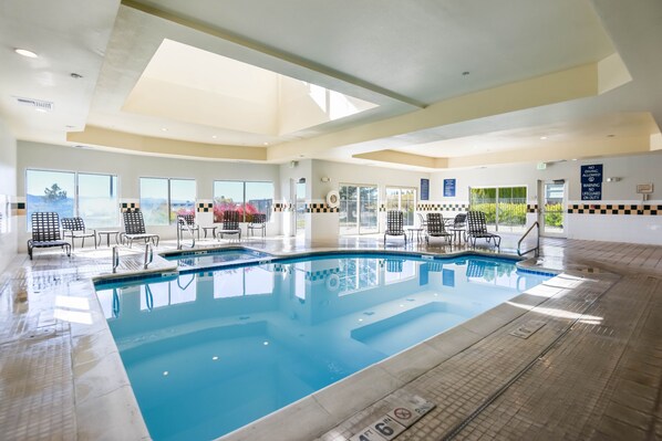 Indoor pool, open 7:00 AM to 9:00 PM, sun loungers
