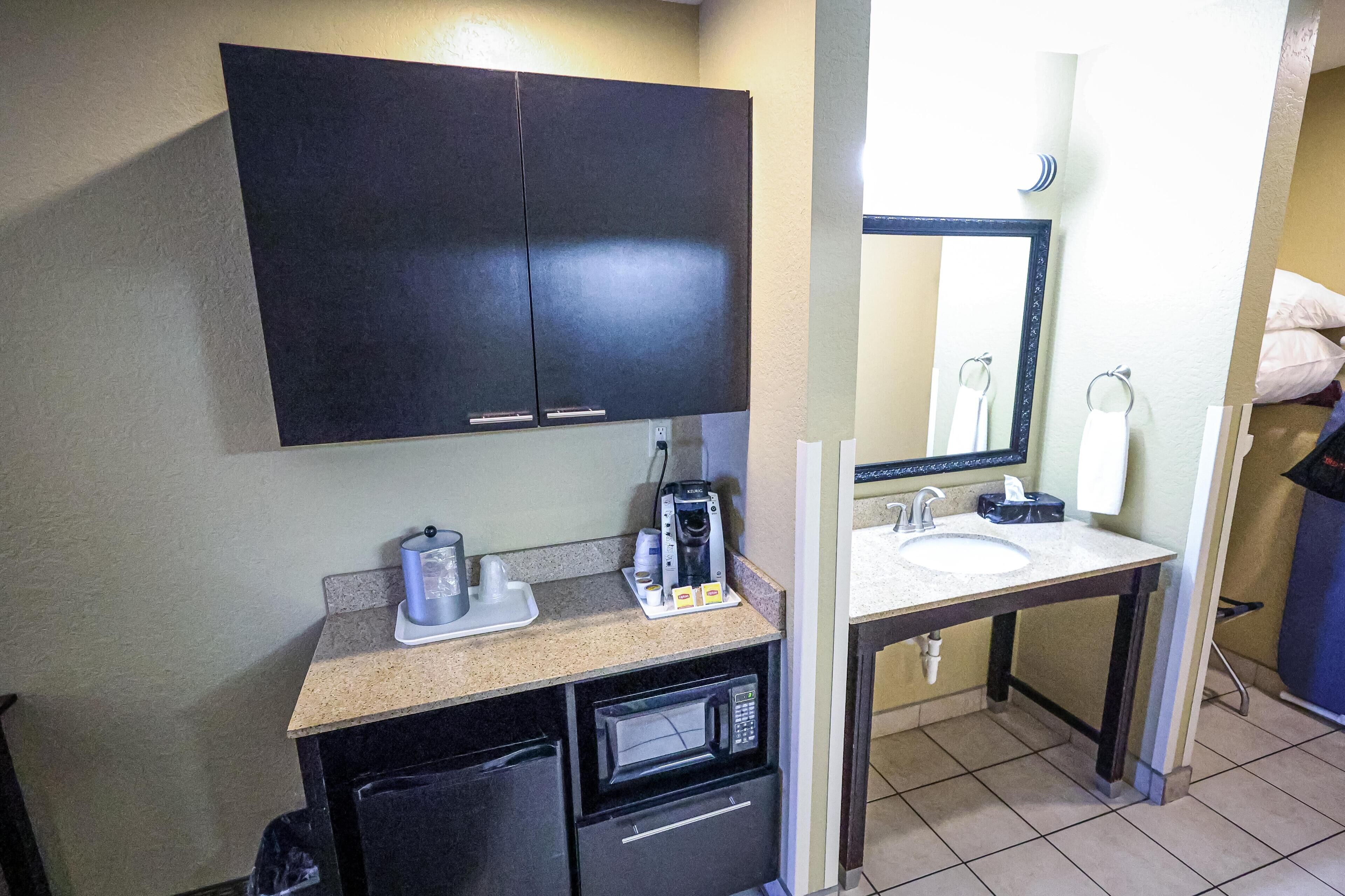 Suite, 1 King Bed, Accessible, Refrigerator & Microwave (with Sofabed) | Desk, blackout drapes, iron/ironing board, rollaway beds