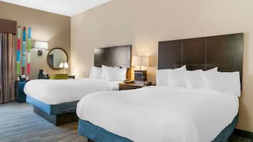 Standard Room, 2 Queen Beds, Non Smoking | In-room safe, desk, blackout drapes, iron/ironing board