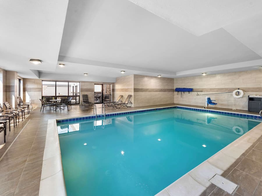 Indoor pool, open 7:00 AM to 10:00 PM, sun loungers