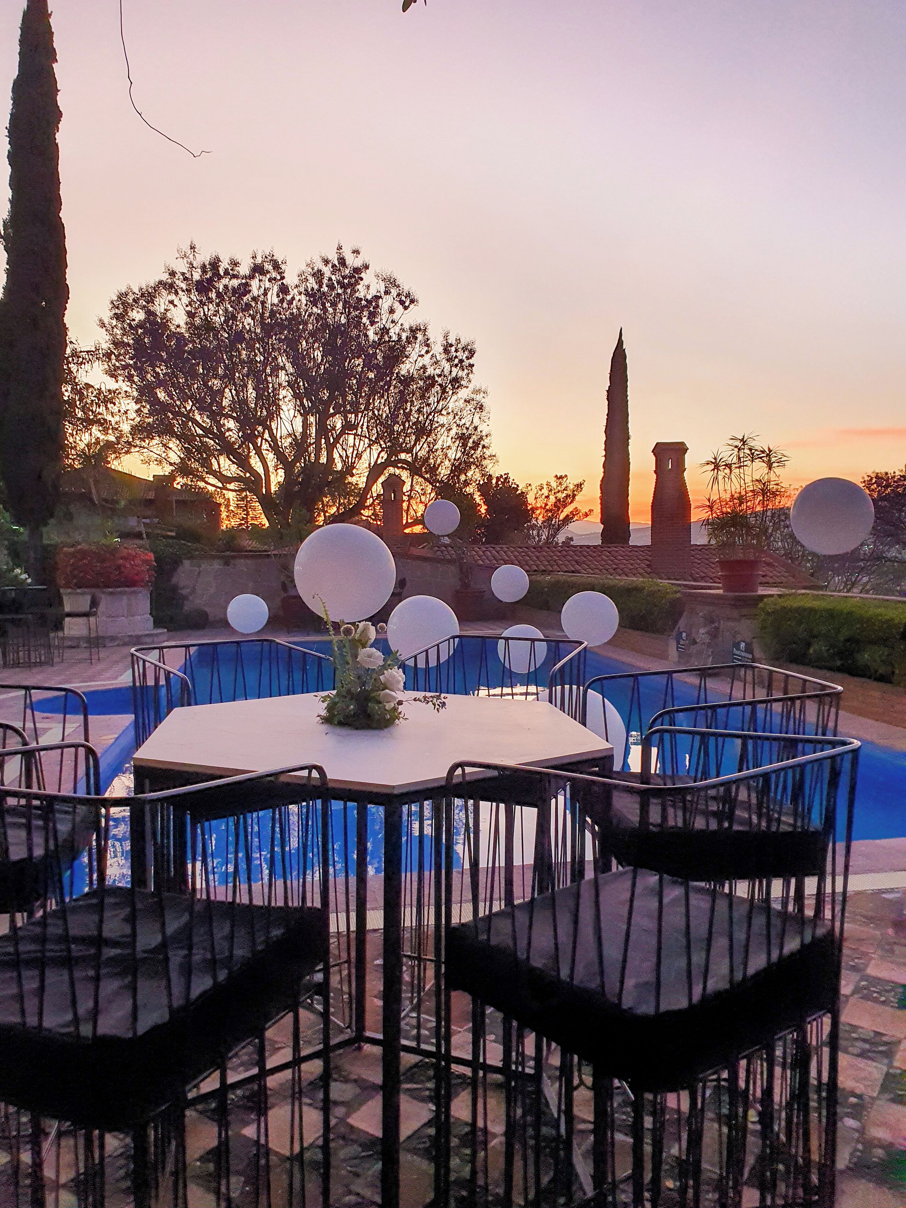 outdoor pool, pool umbrellas, pool loungers