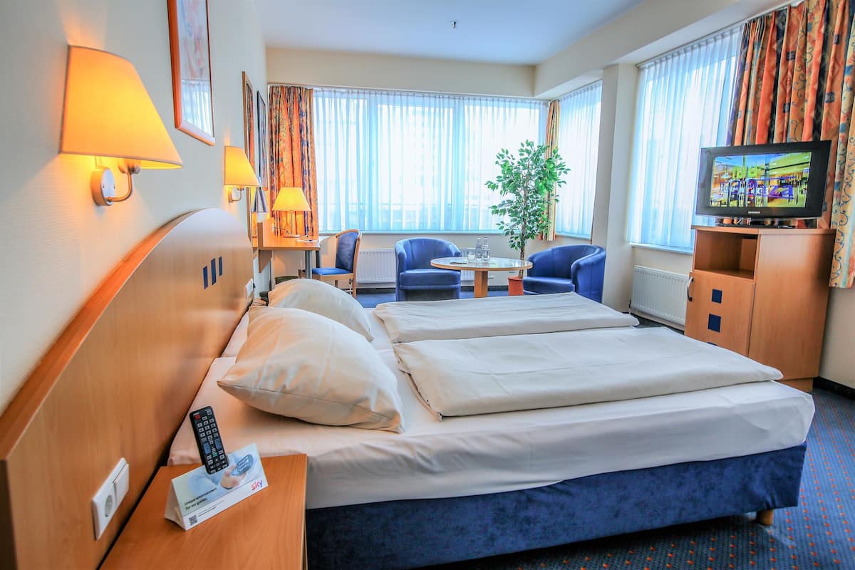 In-room safe, desk, laptop workspace, blackout curtains