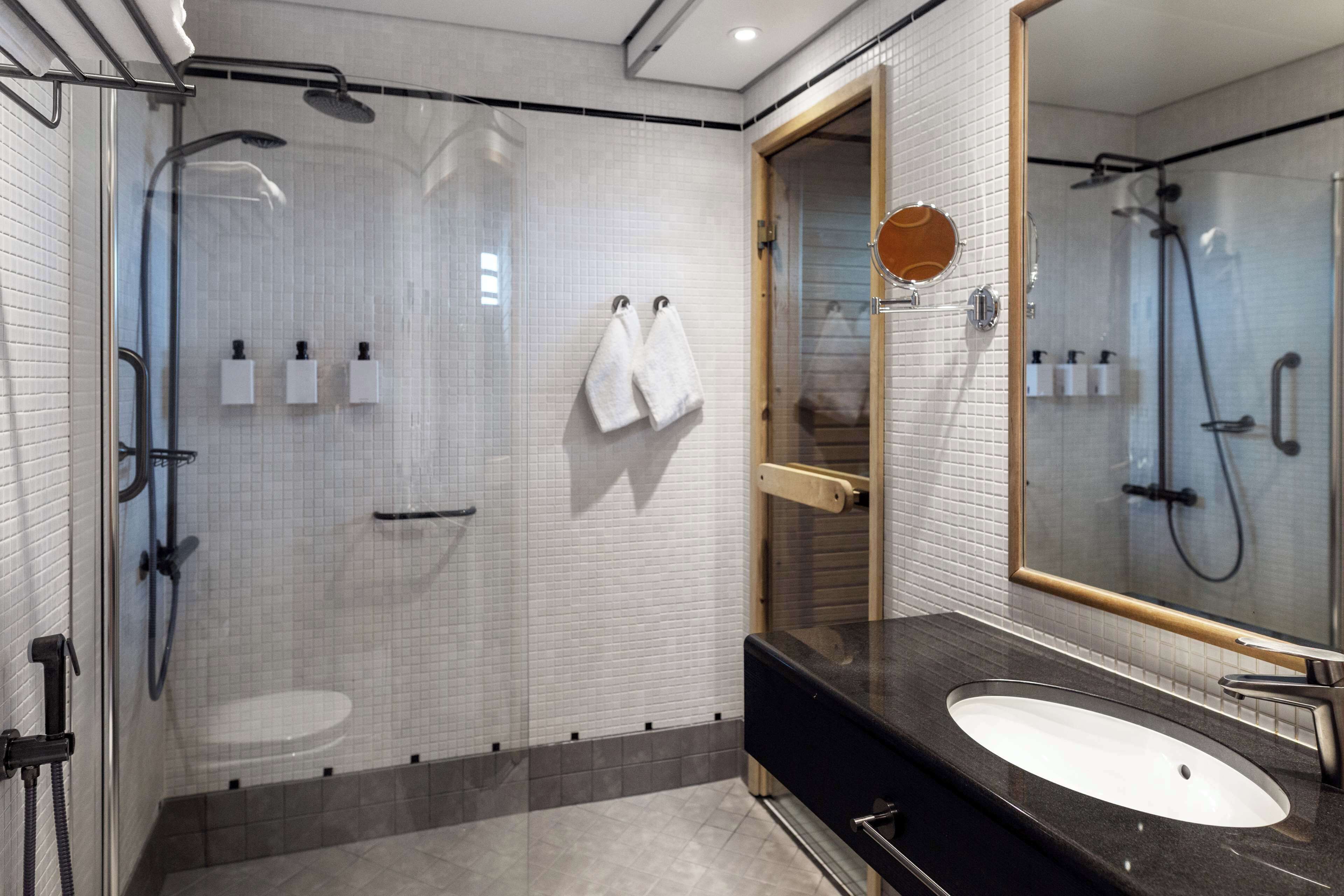 free toiletries, hair dryer, bidet, towels