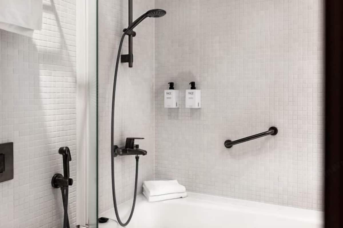Free toiletries, hair dryer, bidet, towels