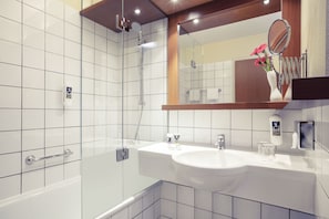 Eco-friendly toiletries, hair dryer, towels, soap