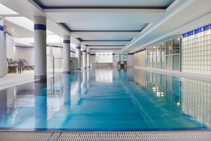 Indoor pool, open 7:00 AM to 8:00 PM, lifeguards on site