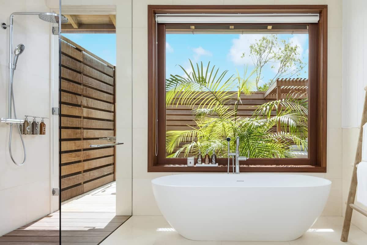 House (Beach) | Bathroom | Designer toiletries, hair dryer, bathrobes, slippers