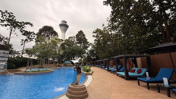 Outdoor pool, pool loungers