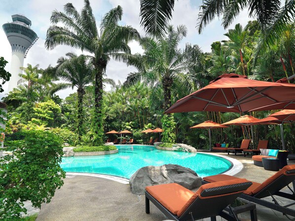 Outdoor pool, pool loungers