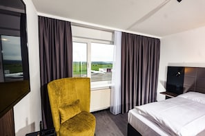 Comfort Double Room (Airport View) | Hypo-allergenic bedding, desk, blackout drapes, soundproofing