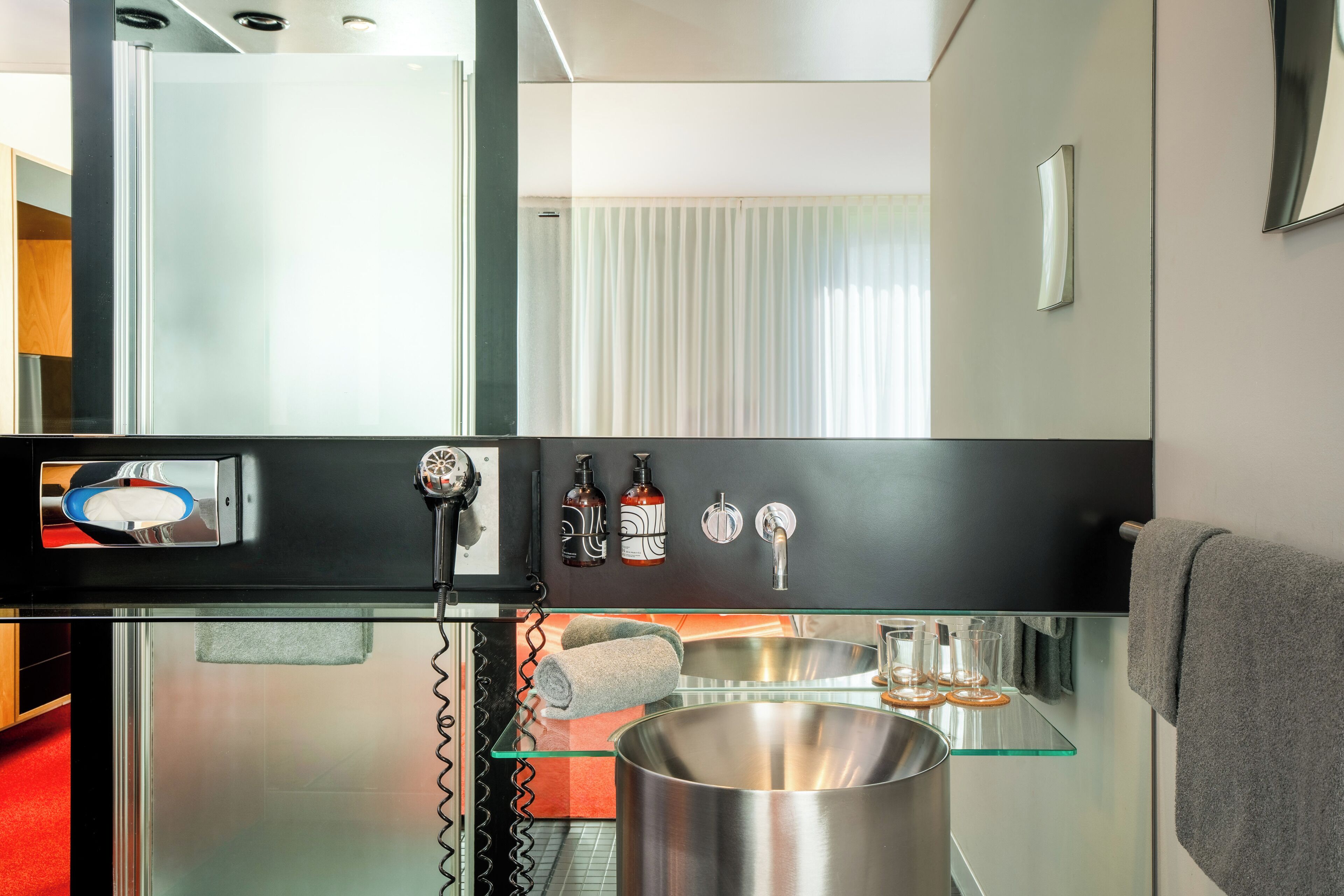 free toiletries, hair dryer, towels