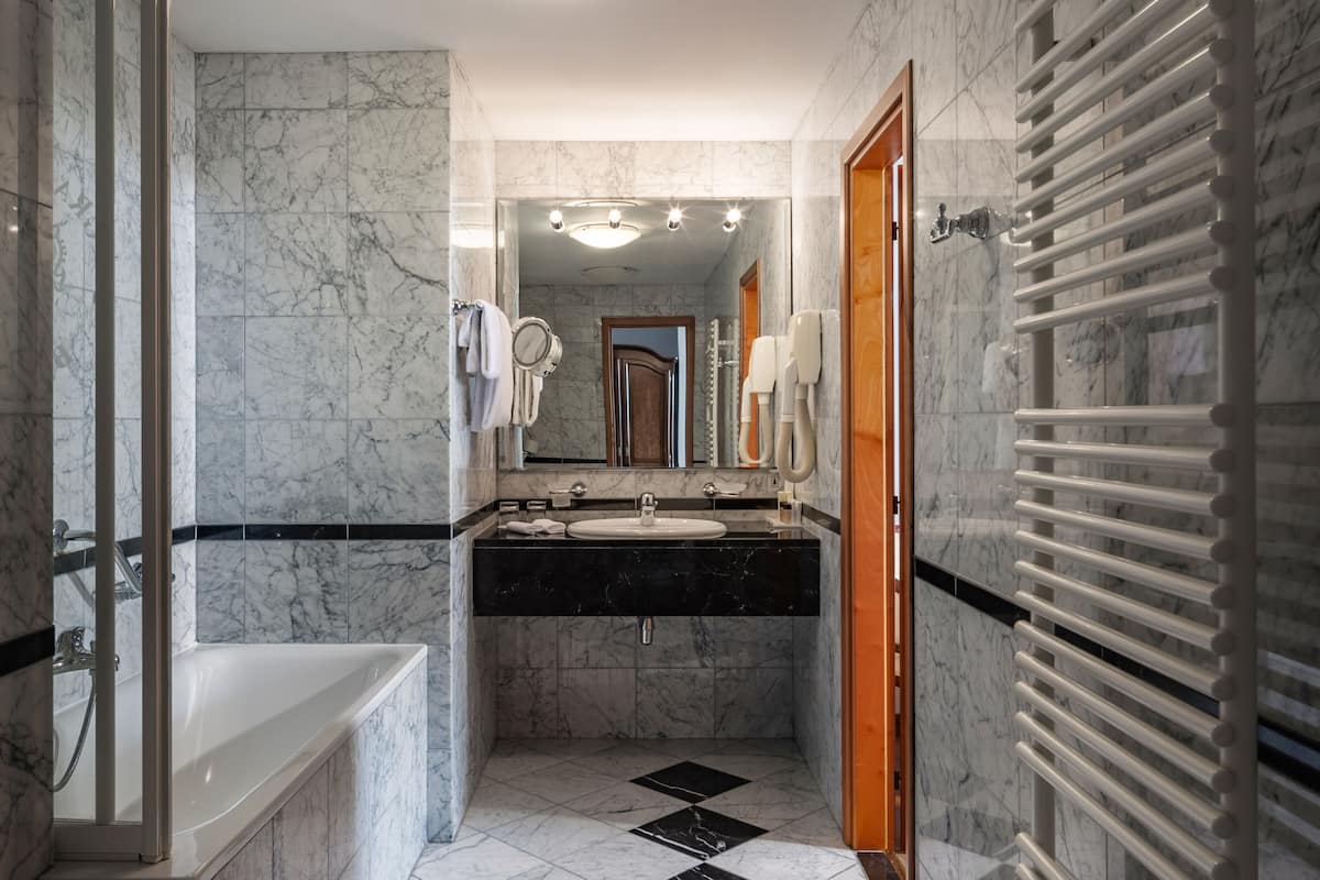 suite | bathroom | combined shower/bathtub, free toiletries, hair dryer, towels