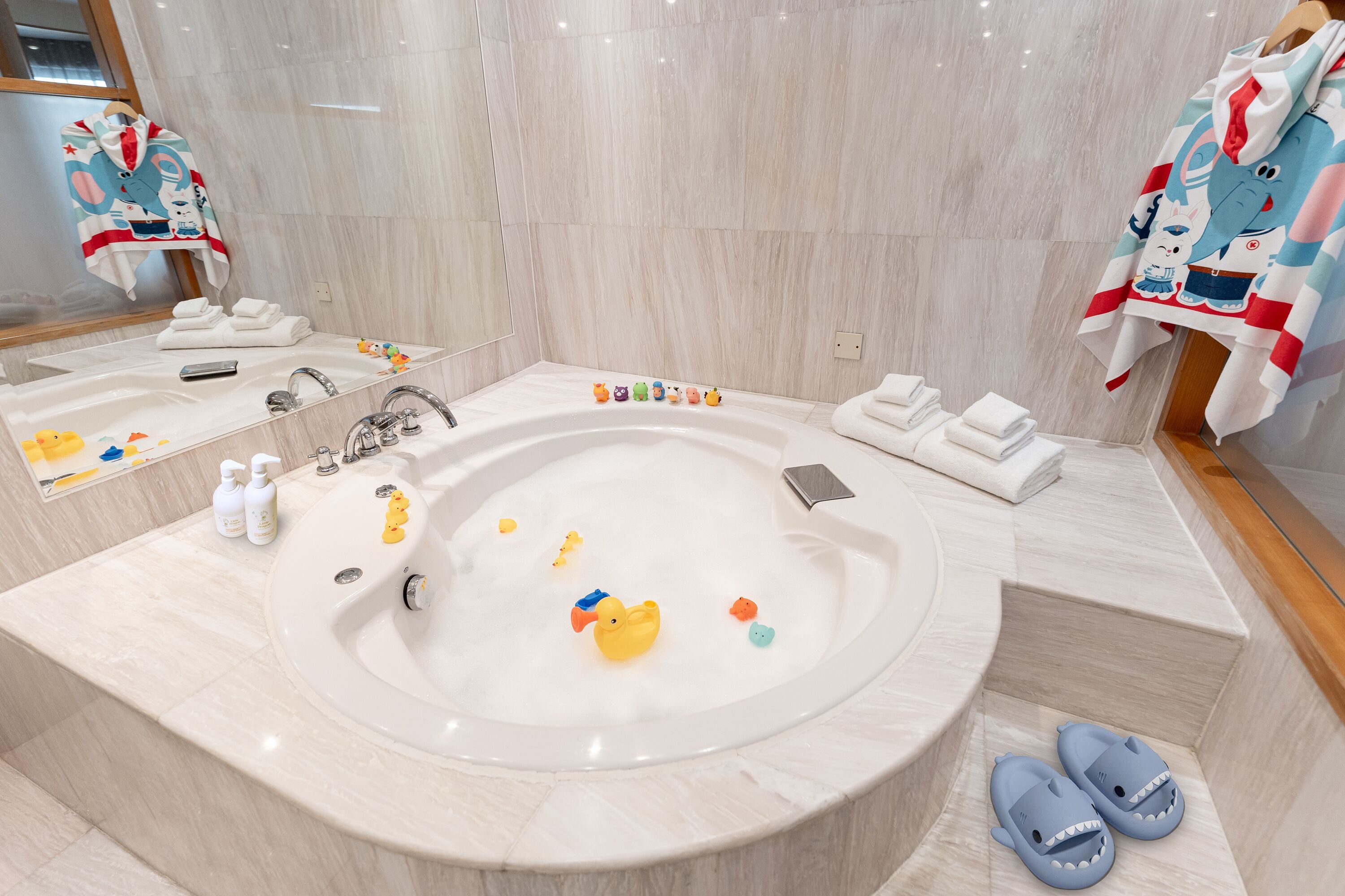 separate bathtub and shower, free toiletries, hair dryer, bathrobes