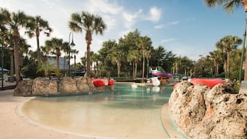 3 outdoor pools, open 8:00 AM to 10:00 PM, pool umbrellas, pool loungers